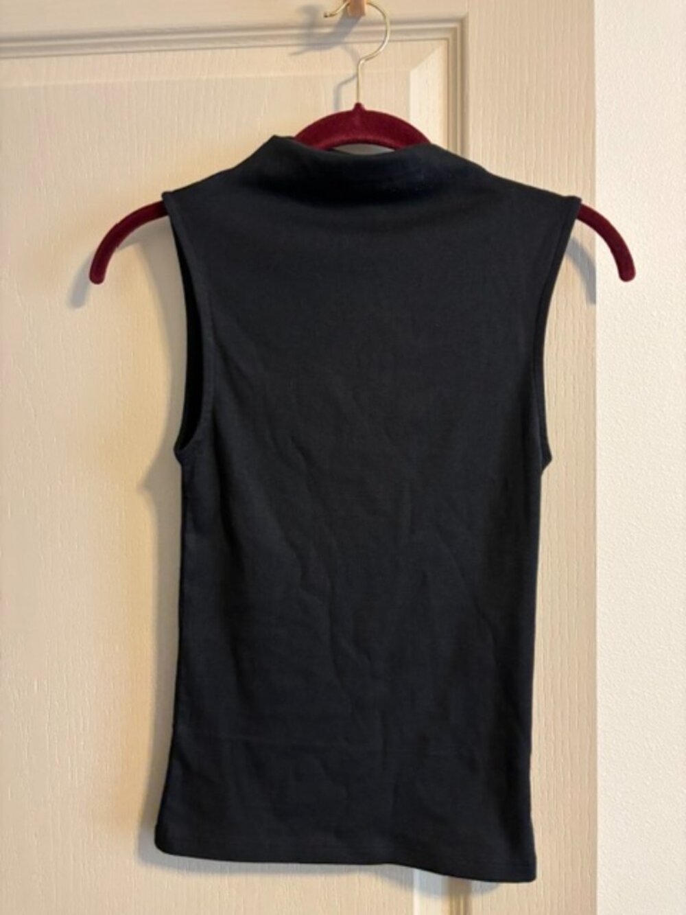 Zara Women's M Black Cotton Stretch Funnel Neck Sleeveless Soft Top NWT